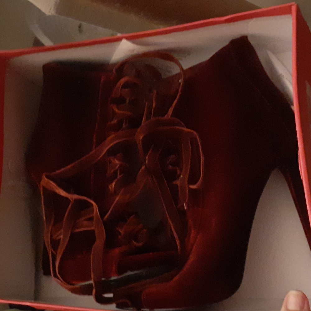 Burgundy velvet heel boots